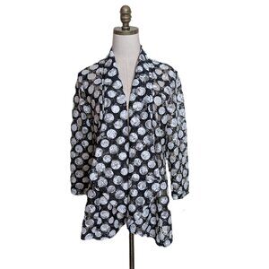 Travel Elements Polka Dot Retro Kimono Size L Black White Sheer Mesh Draped